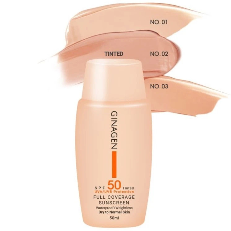 کرم ضدآفتاب رنگی ژیناژن، مدل NO02 SPF50، مناسب پوست چرب تنالیته رنگ متوسط و حجم 50 میلیلیتر