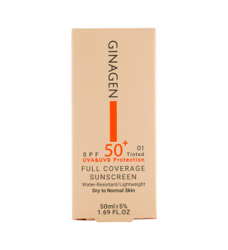 کرم ضد آفتاب رنگی 01ژیناژن مدل Full Coverage با spf 50 مناسب پوست معمولی و خشک حجم 50 میلی لیتر